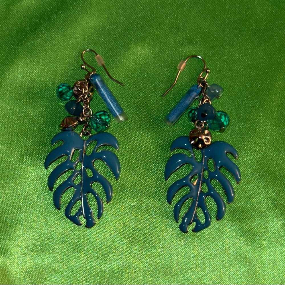 Tropical Blue Leaf Earrings